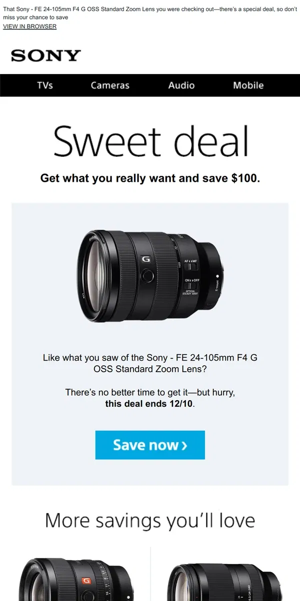 Email from Sony. You Saw It, You Loved It, Now Get It | Plus, Save $100