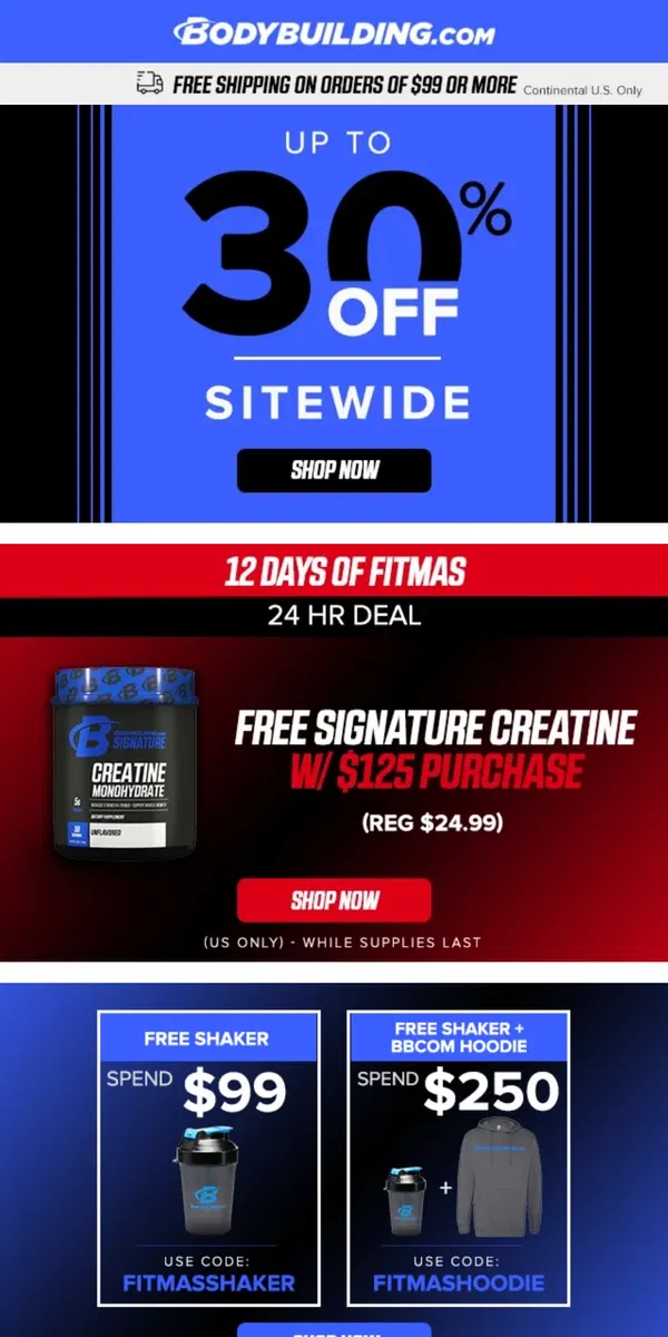 Email from Bodybuilding.com. 🚨 TODAY ONLY! FREE Signature CREATINE Offer 🚨