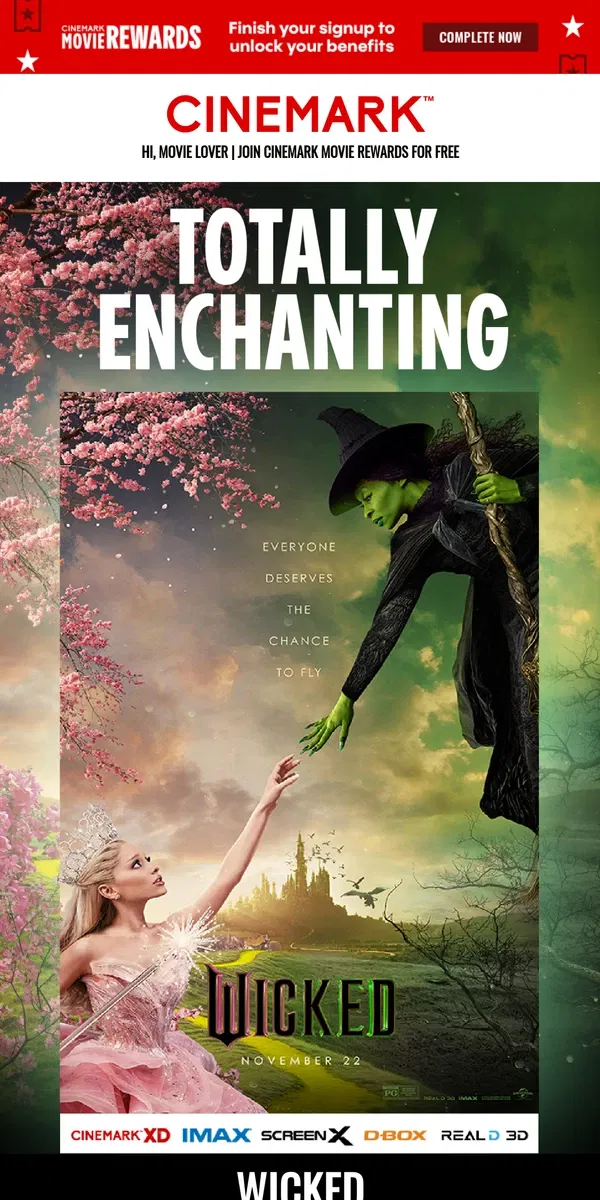 Email from Cinemark. WICKED is nothing short of magical 🧹