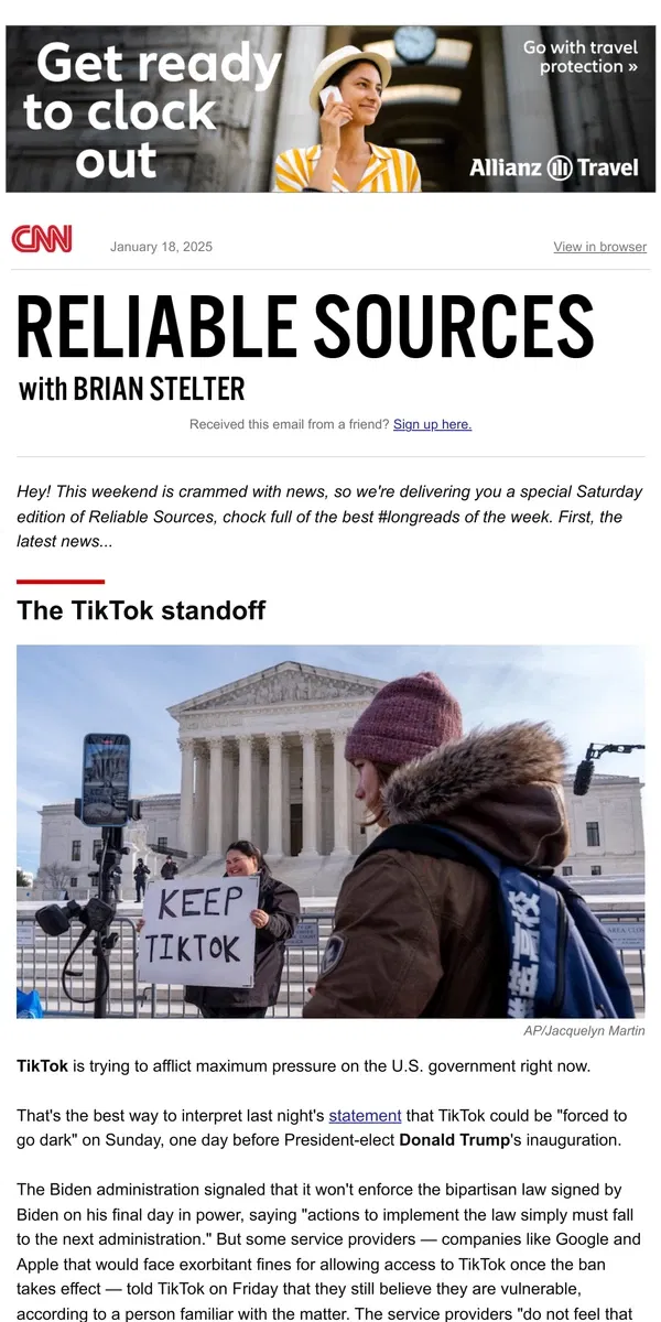 Email from CNN. Special edition: The TikTok standoff