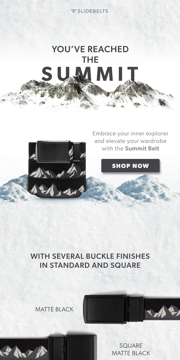 Email from SlideBelts. Vote for Adventure 🗳️ – Introducing the Summit Belt 🏔️