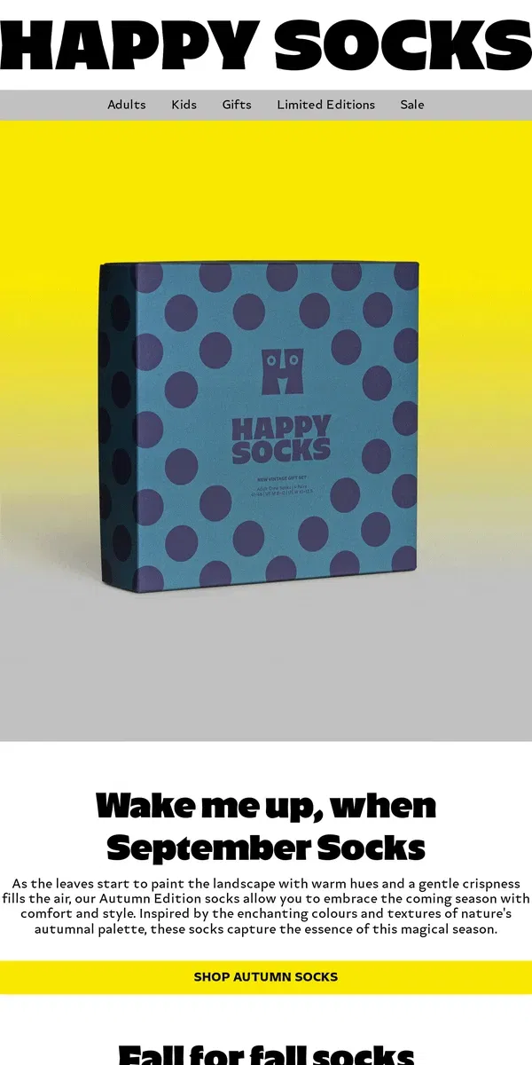 Email from Happy Socks. Autumn Edition Socks