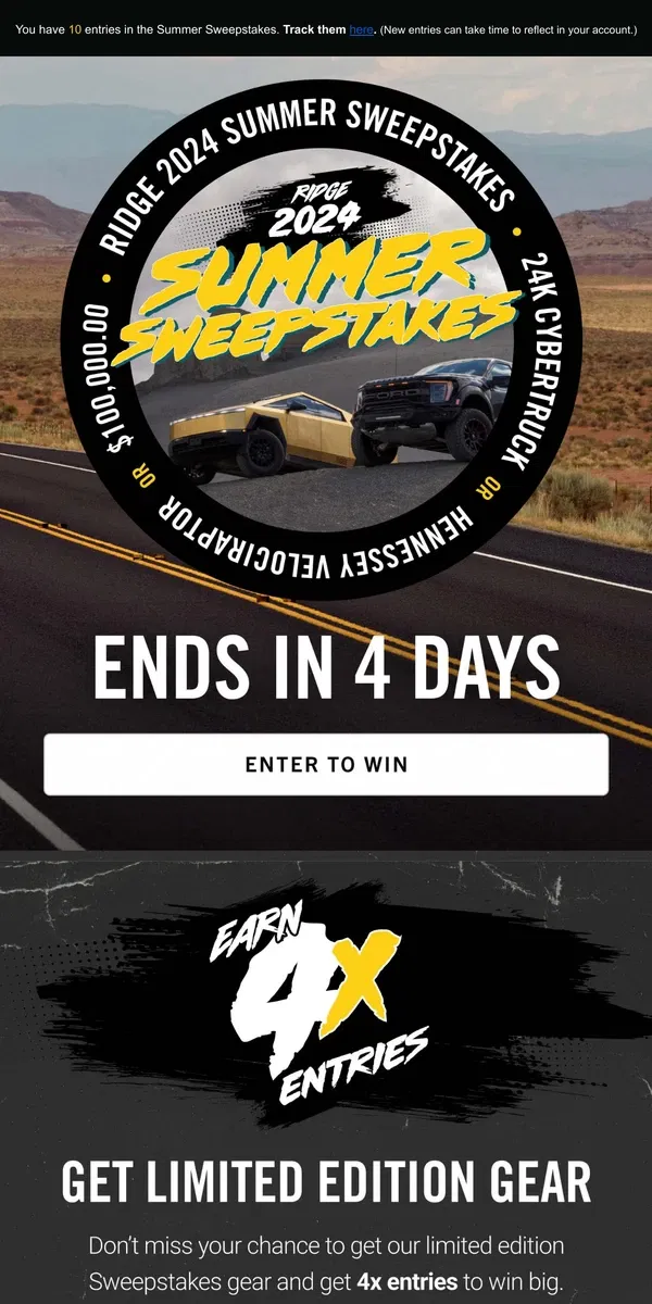 Email from The Ridge. Get 4x Entries on Limited Edition