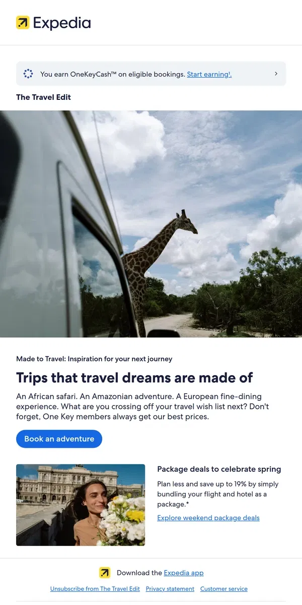 Email from Expedia. Epic bucket-list experiences