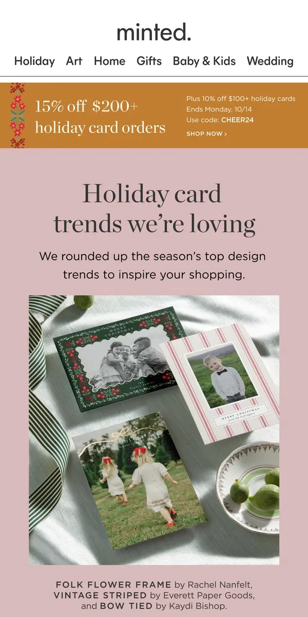 Email from Minted. Our 2024 holiday card trends are here!