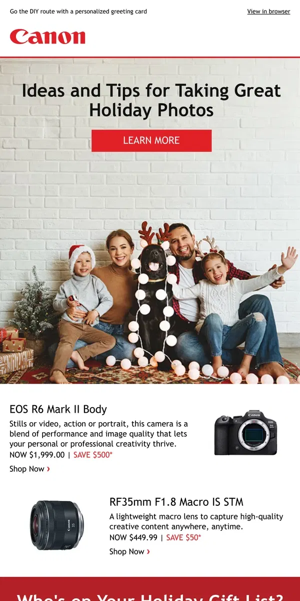 Email from Canon. Nail This Year's Holiday Card Photo 📷