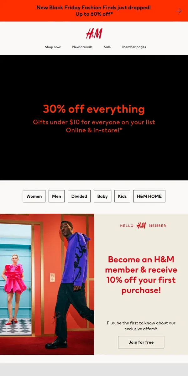 Email from H&M. 30% off sitewide!