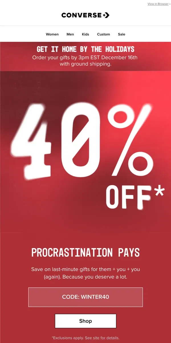 Email from Converse. 40% OFF ALMOST EVERYTHING