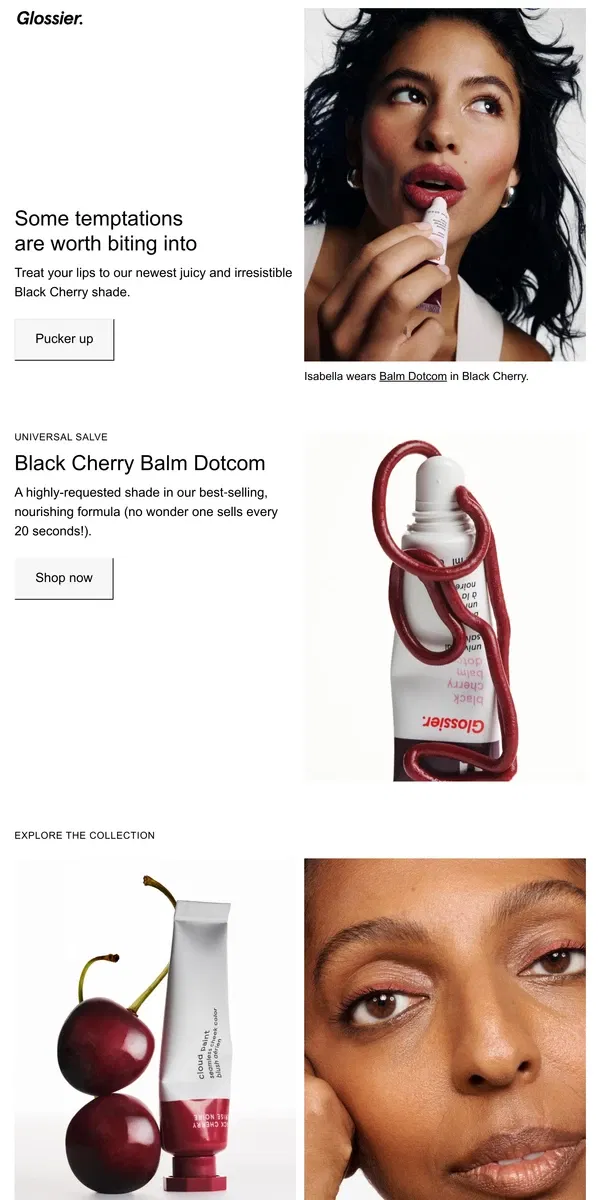 Email from Glossier. New! Black Cherry Balm Dotcom