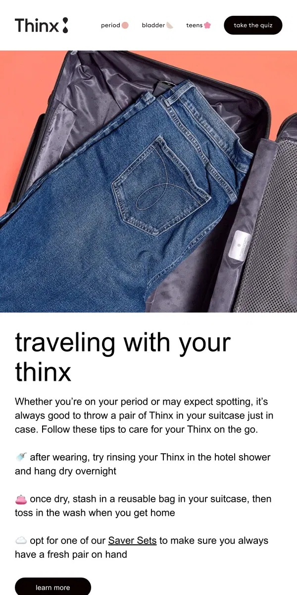 Email from Thinx. Spring travel coming up? 🧳