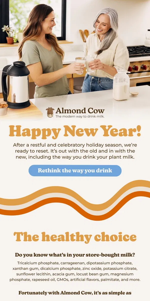 Email from Almond Cow. How many almonds are in your almond milk? 🥛