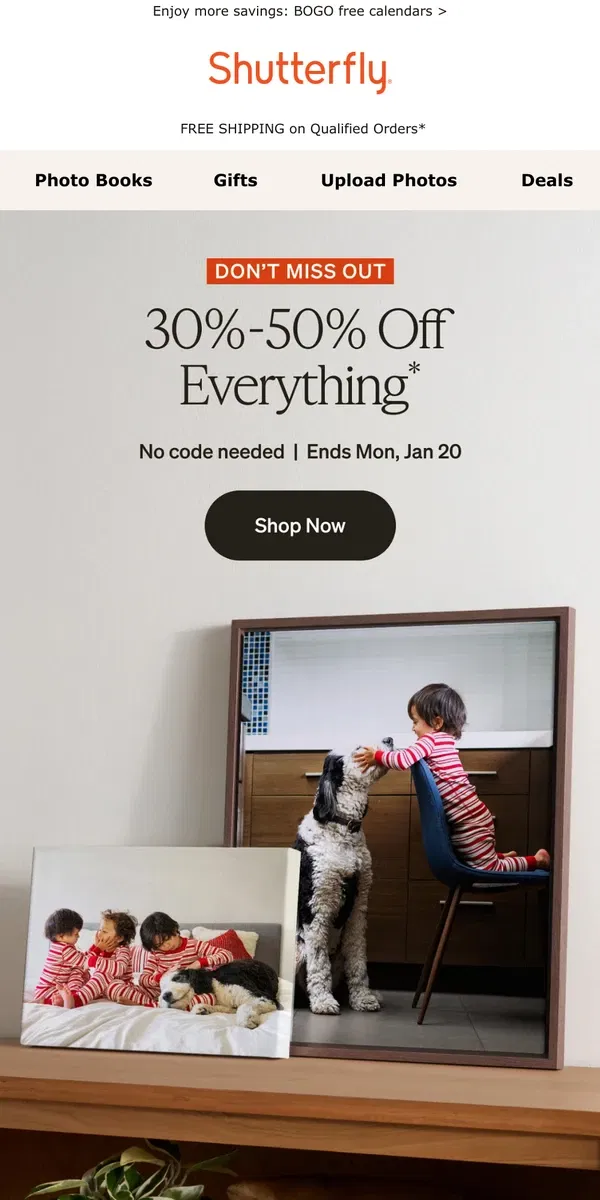 Email from Shutterfly. Take 30%-50% off everything! 💖