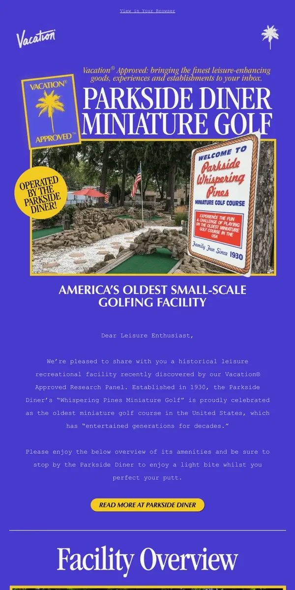 Email from Vacation. Vacation® Approved: Historical Mini Golf ⛳