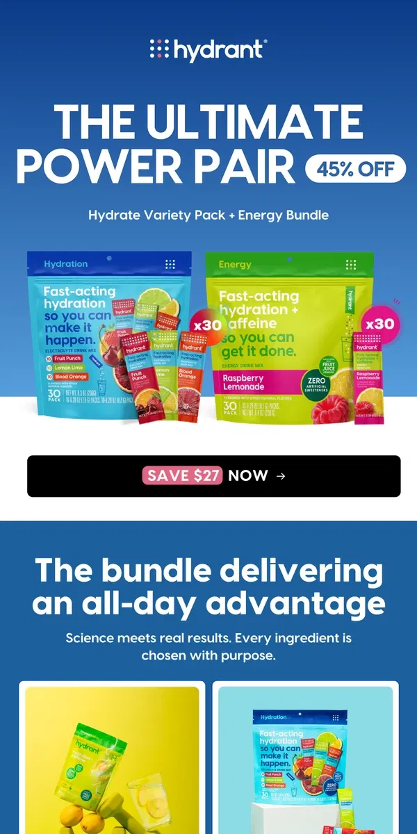 Email from Hydrant. Power Bundle: Hydrate + Energy (45% Off)