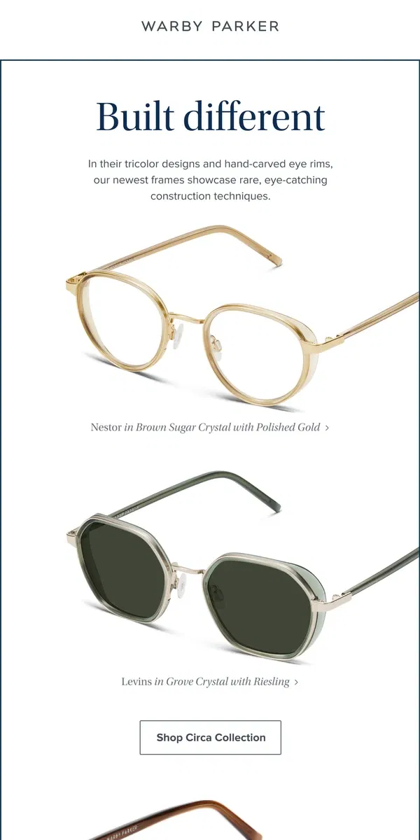 Email from Warby Parker. Frames with extra flair