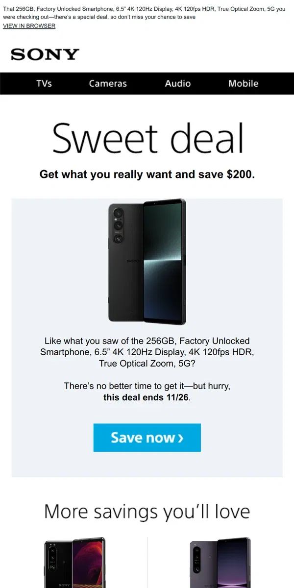 Email from Sony. You Saw It, You Loved It, Now Get It | Plus, Save $200