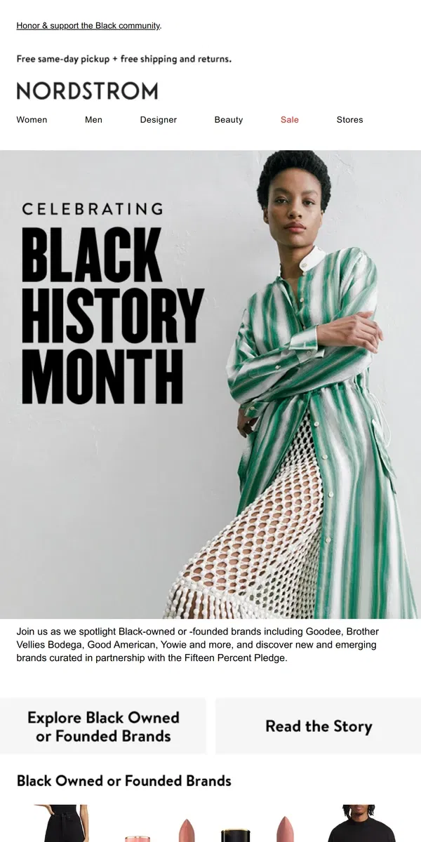 Email from Nordstrom. Celebrate Black History Month with us