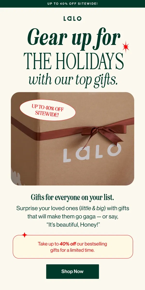 Email from Lalo. 🎁 Surprise & Save: Up to 40% OFF Best Selling Gifts!