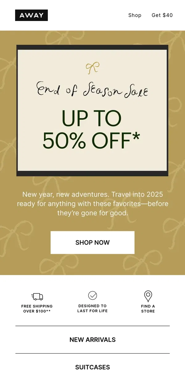 Email from Away. Save up to 50% on select styles