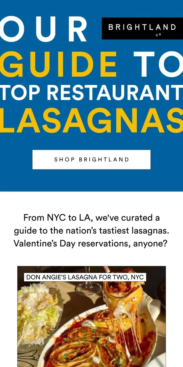 Email from Brightland. The Top Restaurant Lasagnas 🍝