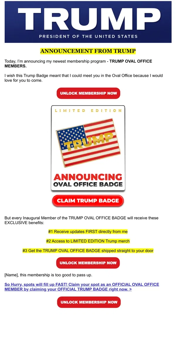 Email from Donald J. Trump. I have an announcement