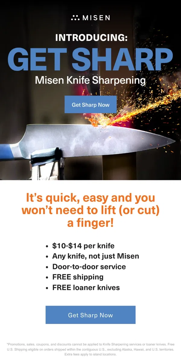 Email from Misen. Brand New: Misen Mail-In Knife Sharpening