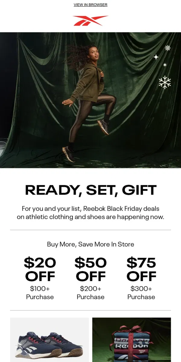 Email from Reebok. Black Friday Deals are HERE