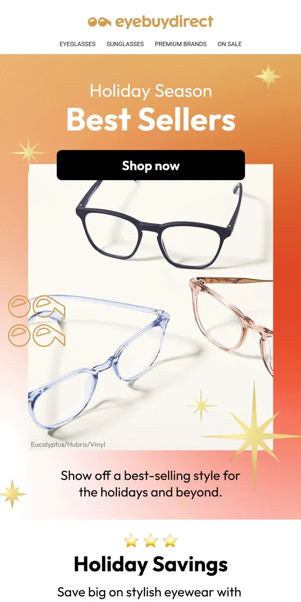 Email from Eyebuydirect. Holiday Picks: Best Sellers ❤️🎁