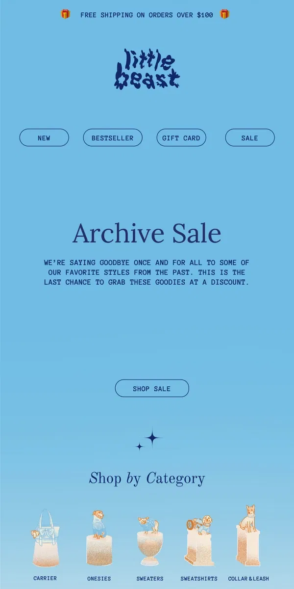 Email from Little Beast. Archive Sale: Up to 50% Off Select Items