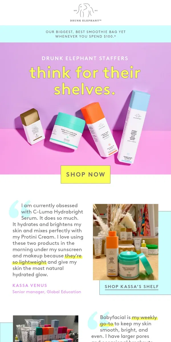 Email from Drunk Elephant. Shelf-ish