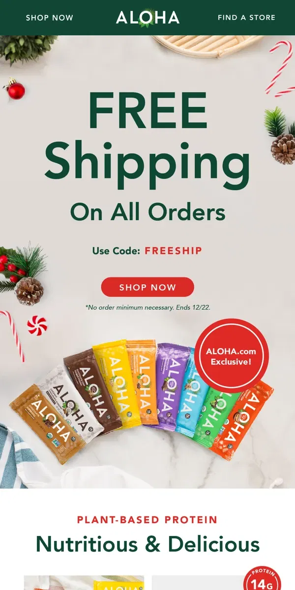 Email from ALOHA. Free Shipping On All Orders!