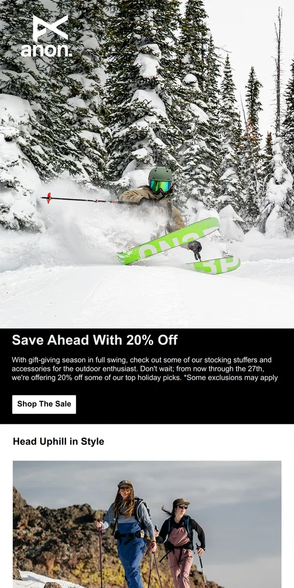 Email from Burton. Sale Time: 20% Off