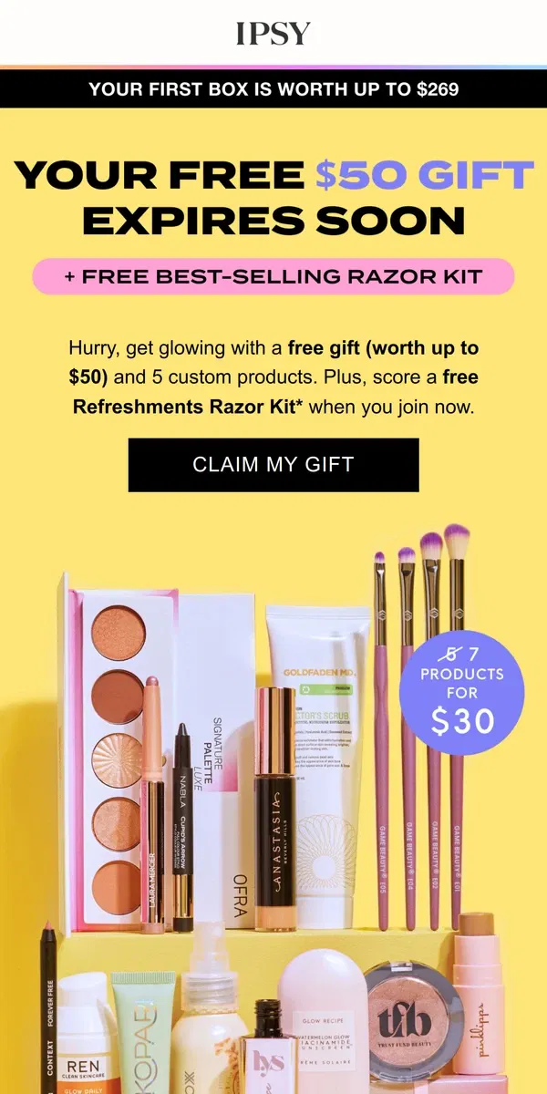 Email from BoxyCharm by IPSY. FINAL NOTICE: Your free gift is about to expire