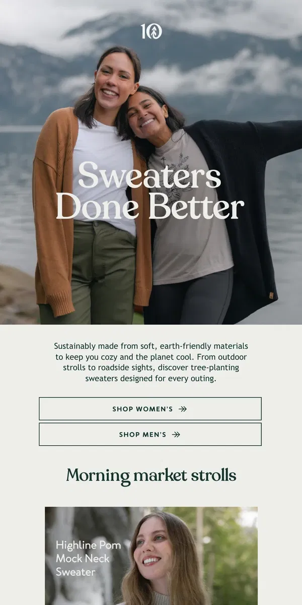 Email from tentree. Sweaters Done Better