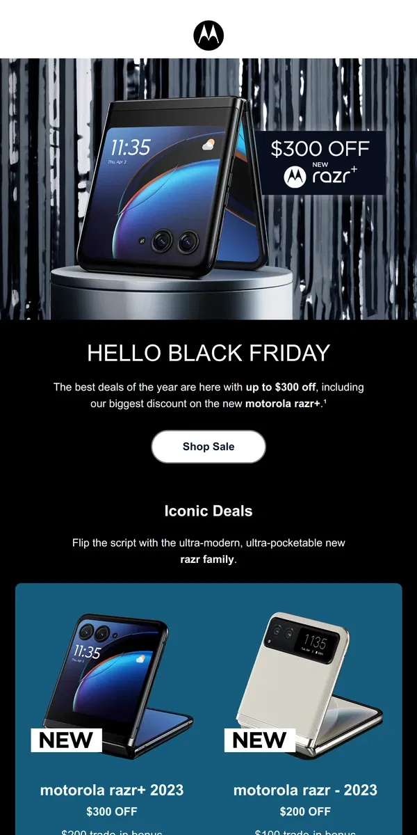 Email from Motorola. UP TO $300 OFF for Black Friday 🛍️