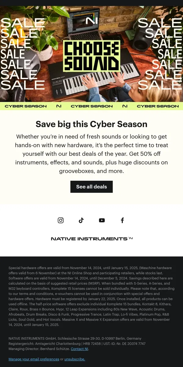 Email from Native Instruments. Cyber Season deals are here