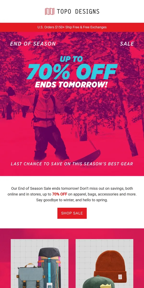 Email from Topo Designs. Up to 70% Off Ending Soon!