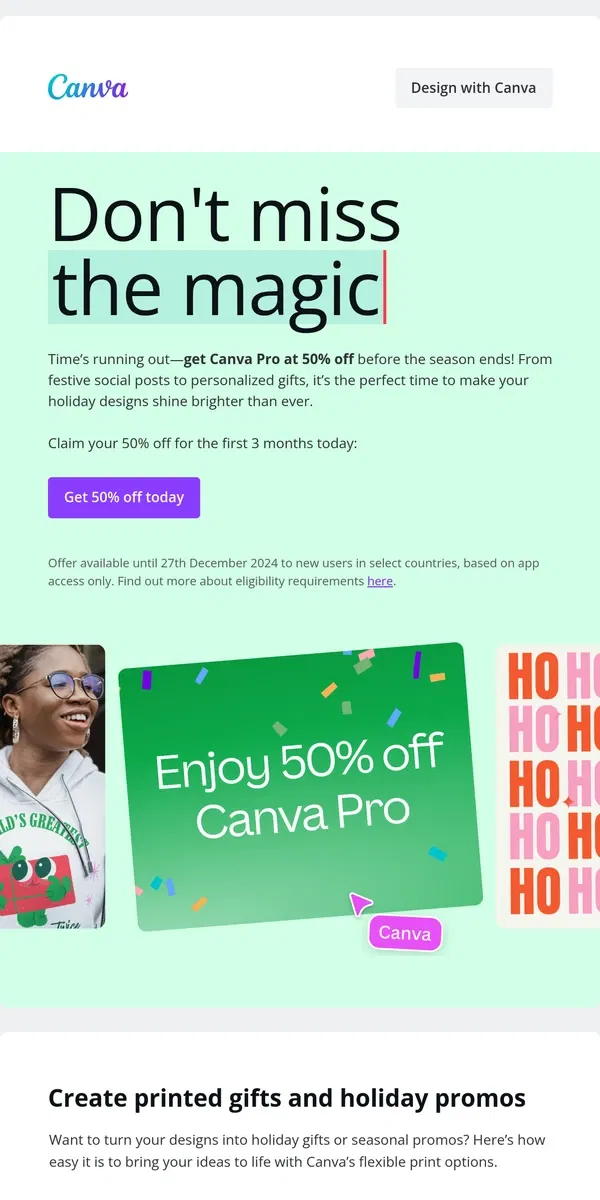 Email from Canva. 🚨🎁 Offer Extended! Get 50% off Canva Pro