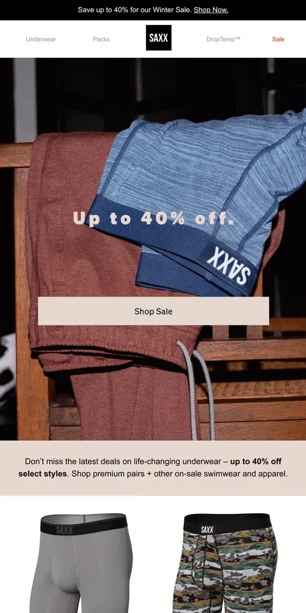 Email from SAXX Underwear. Winter Sale: up to 40% off underwear