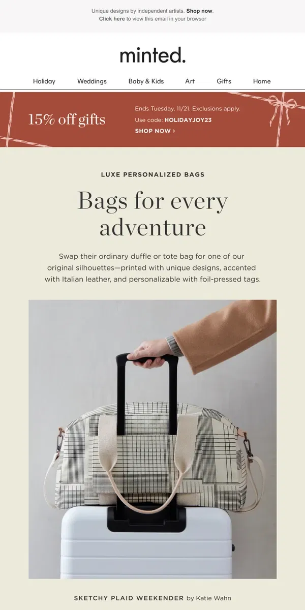 Email from Minted. A luxe gift for the frequent travelers