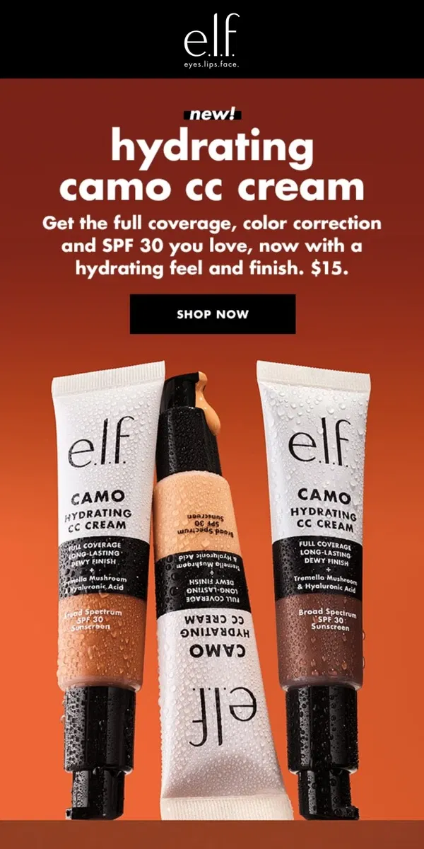 Email from e.l.f.. NEW 💫 Hydrating Camo CC Cream