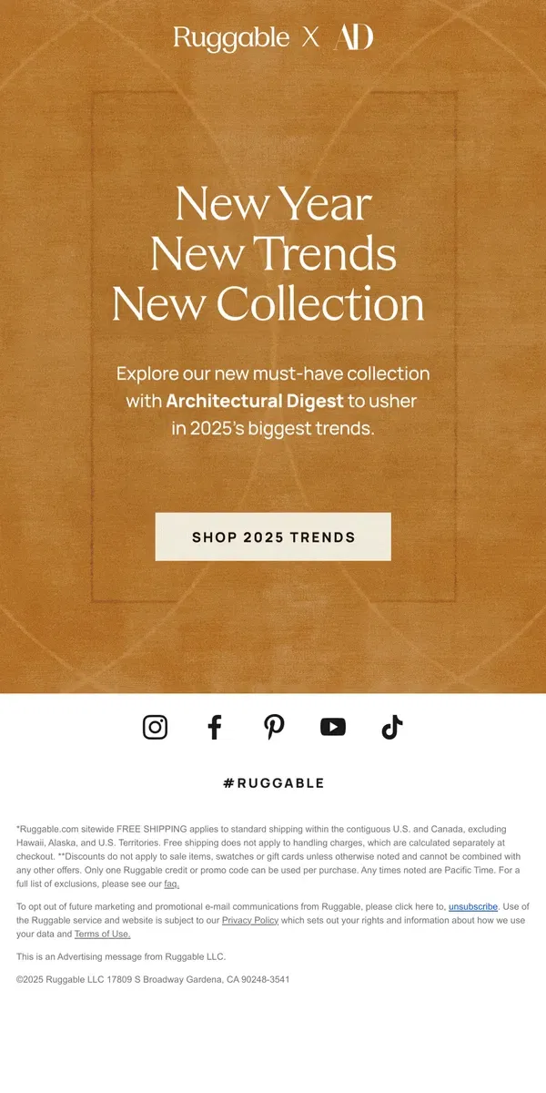 Email from Ruggable. NEW Architectural Digest Styles ✨