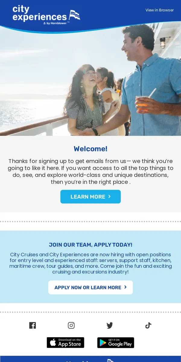 Email from City Experiences. Welcome to City Experiences!