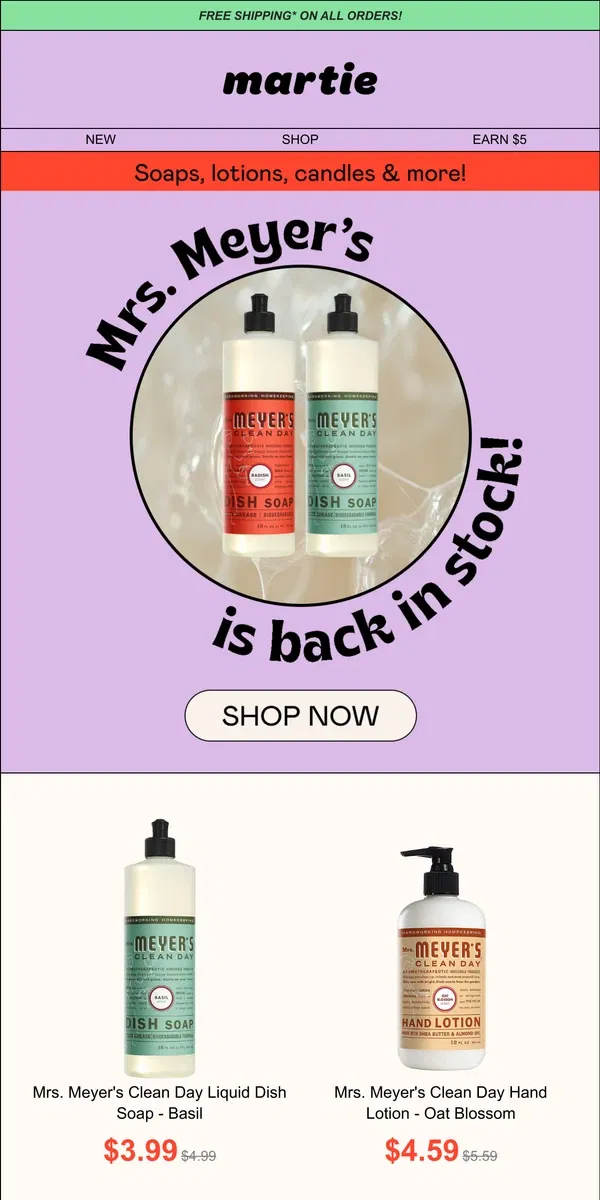 Email from Martie. ❤️ 37 NEW DEALS! Mrs. Meyer's Soaps & Lotions, Barebells and MORE!