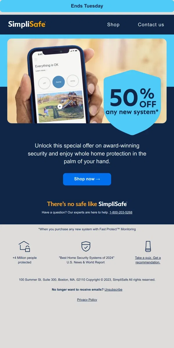 Email from SimpliSafe. Starting now: epic deal on whole home security