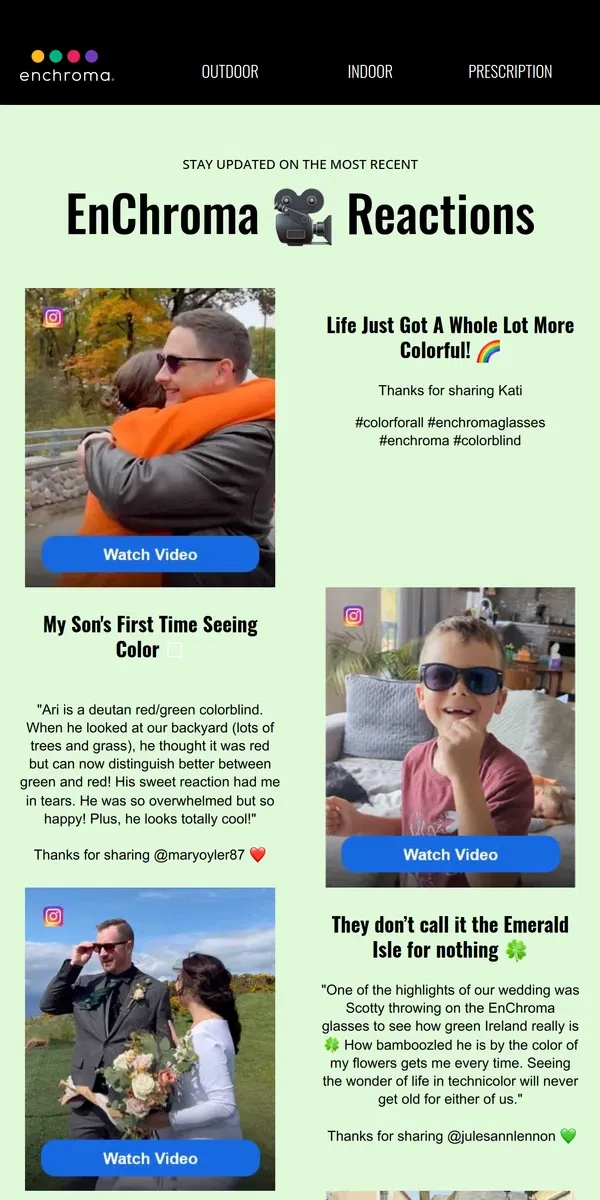 Email from EnChroma. Seeing Color: Watch Reactions 🎥🍿