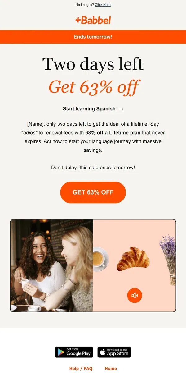 Email from Babbel. (1) INVITE PENDING: Hey you, your special bonus is expiring.