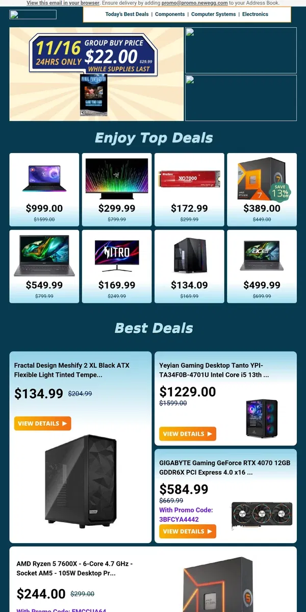 Email from Newegg. Just $389.00! AMD Ryzen 7 7800X Desktop Processor 🔥