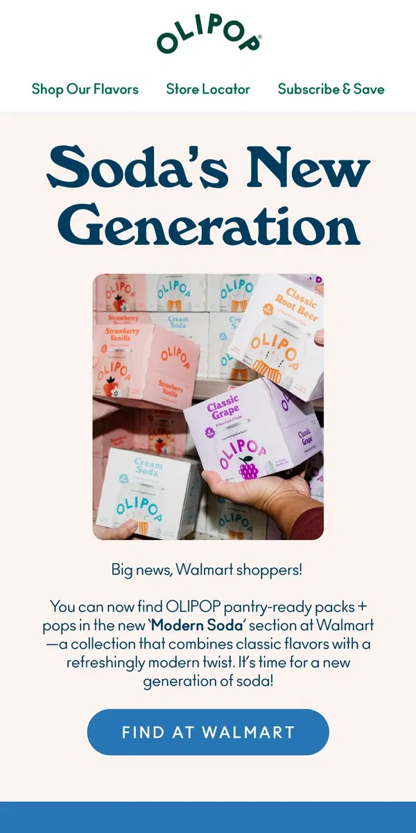 Email from OLIPOP. A new generation of soda🥤