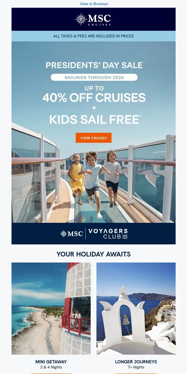 Email from MSC Cruises. Sale Extended: Save up to 40% Off Cruises & More